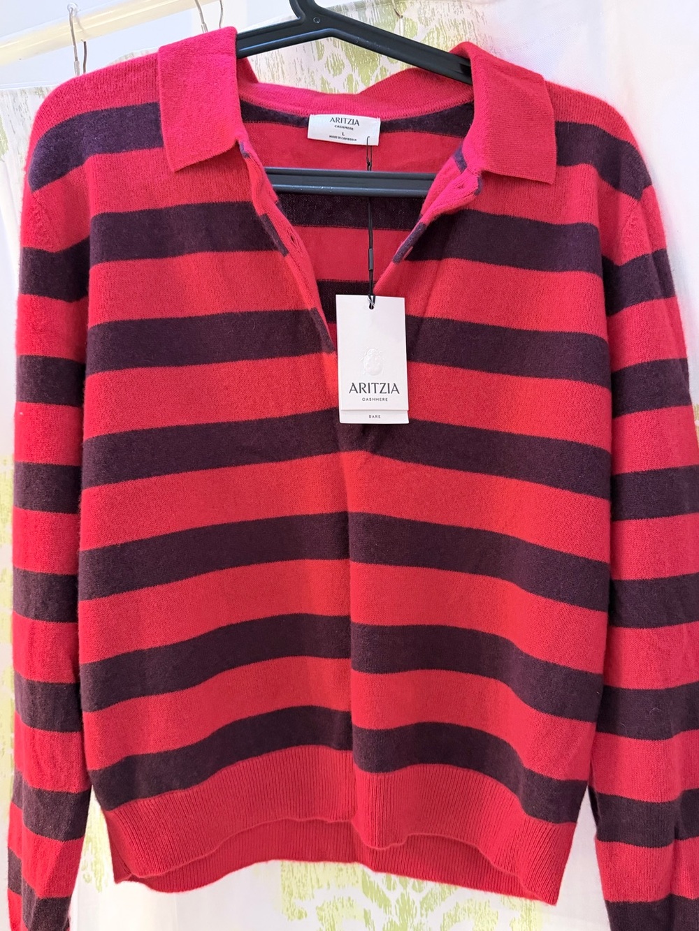 Aritzia Red and Dark Purple Striped Polo cashmere